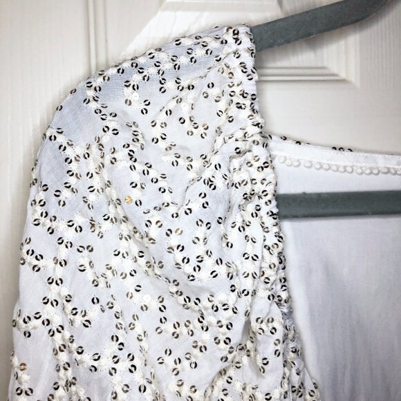 Anthropologie Surplice White Sequin Tie-Front Blouse, Large - Picture 6 of 12